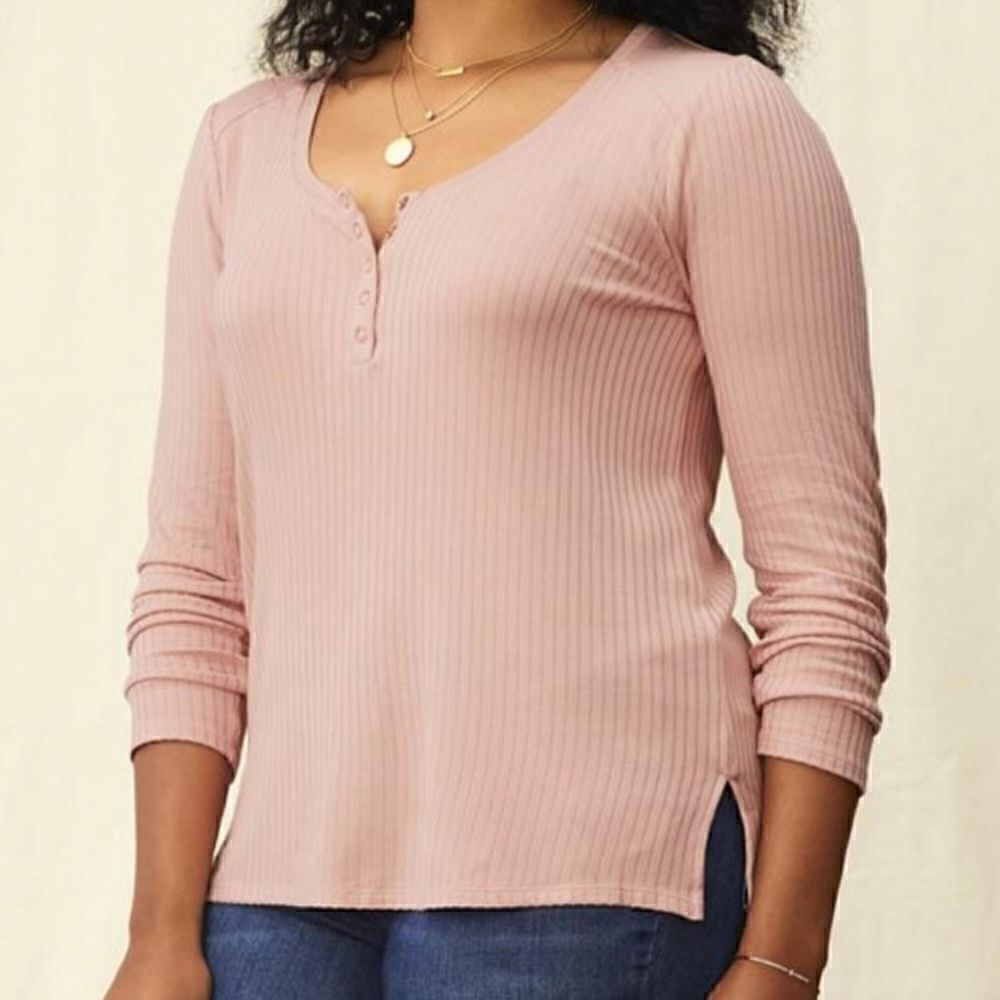 Ryanne Womens Henley Tee, Size Small, Rose Pink